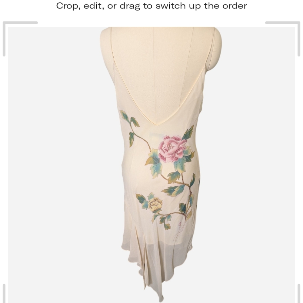 SOLD Sue Wong Cream Asymmetrical Floral Dress Size 14 - Picture 2 of 7